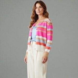 J.Crew Collection 100% Cashmere Cardigan Sz XL Pink Striped Dopamine Feminine